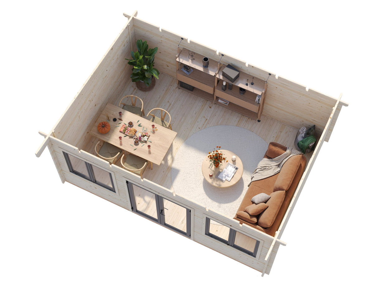 Lisandra L(5,5x4m|19,4m2|44mm ) Garden House with Aluminium Doors and Windows