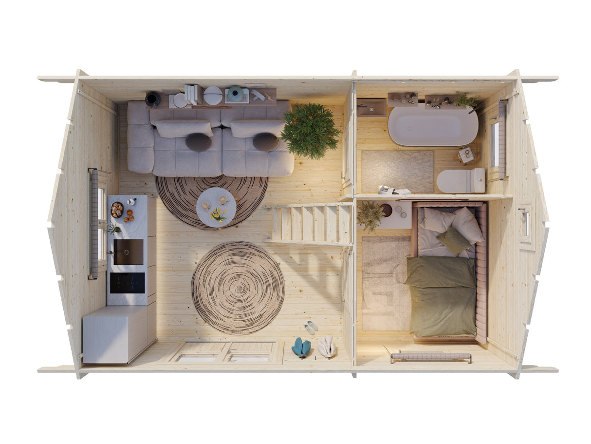 Sandra M (6.1x4.1m | 29.9m2 | 44mm) Three Room Traditional Holiday Log Cabin - Palmako UK