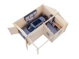 Roger M (5.3x5.7m | 21.9+5.2m2 | 44mm) Log Garage with Wooden Gate and Canopy - Palmako UK