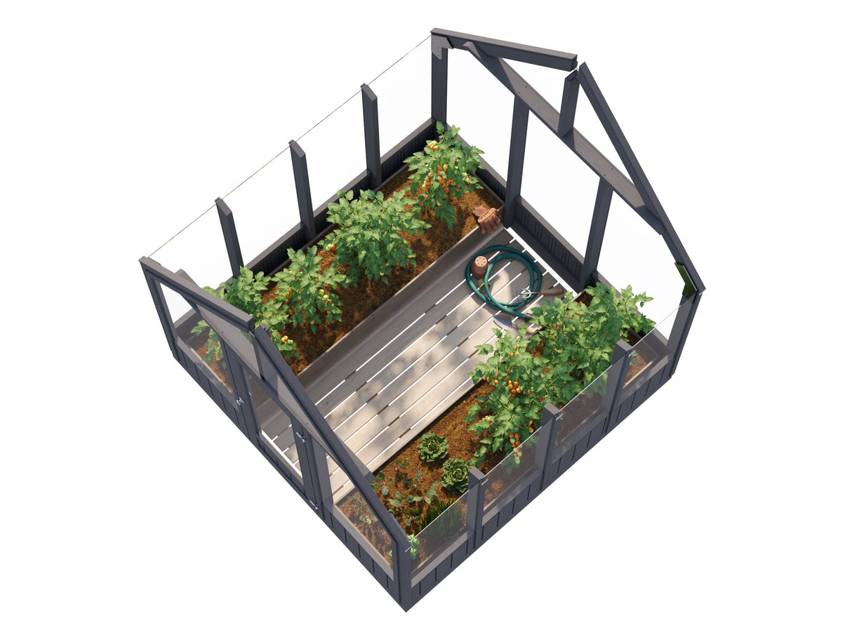 Emilia S (2.4x2.4m | 5.4m2 | 18mm) Compact Premium Greenhouse (Painted Grey or Pressure Treated)