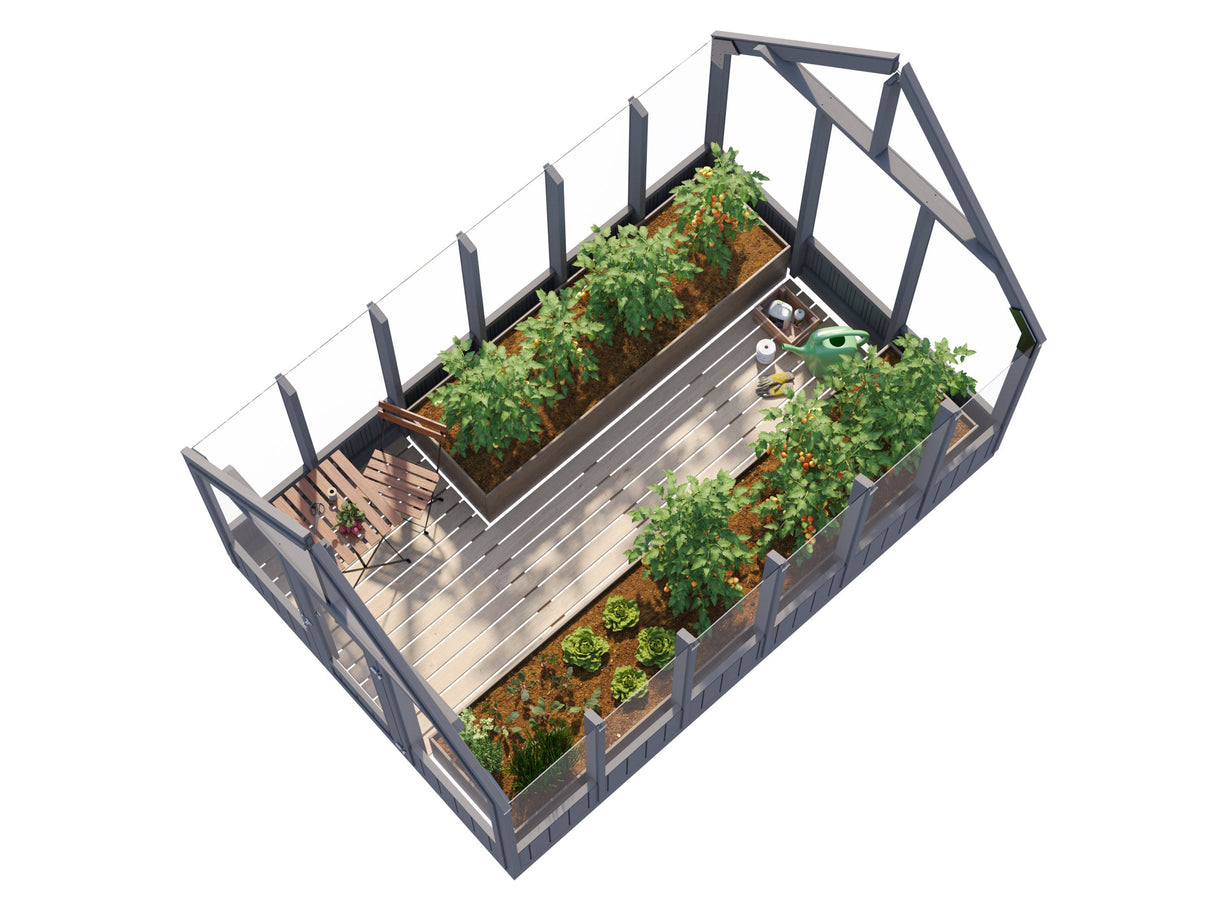 Emilia M (2.4x3.6m | 8.2m2 | 18mm) Modern Greenhouse (Painted Grey or Pressure Treated)