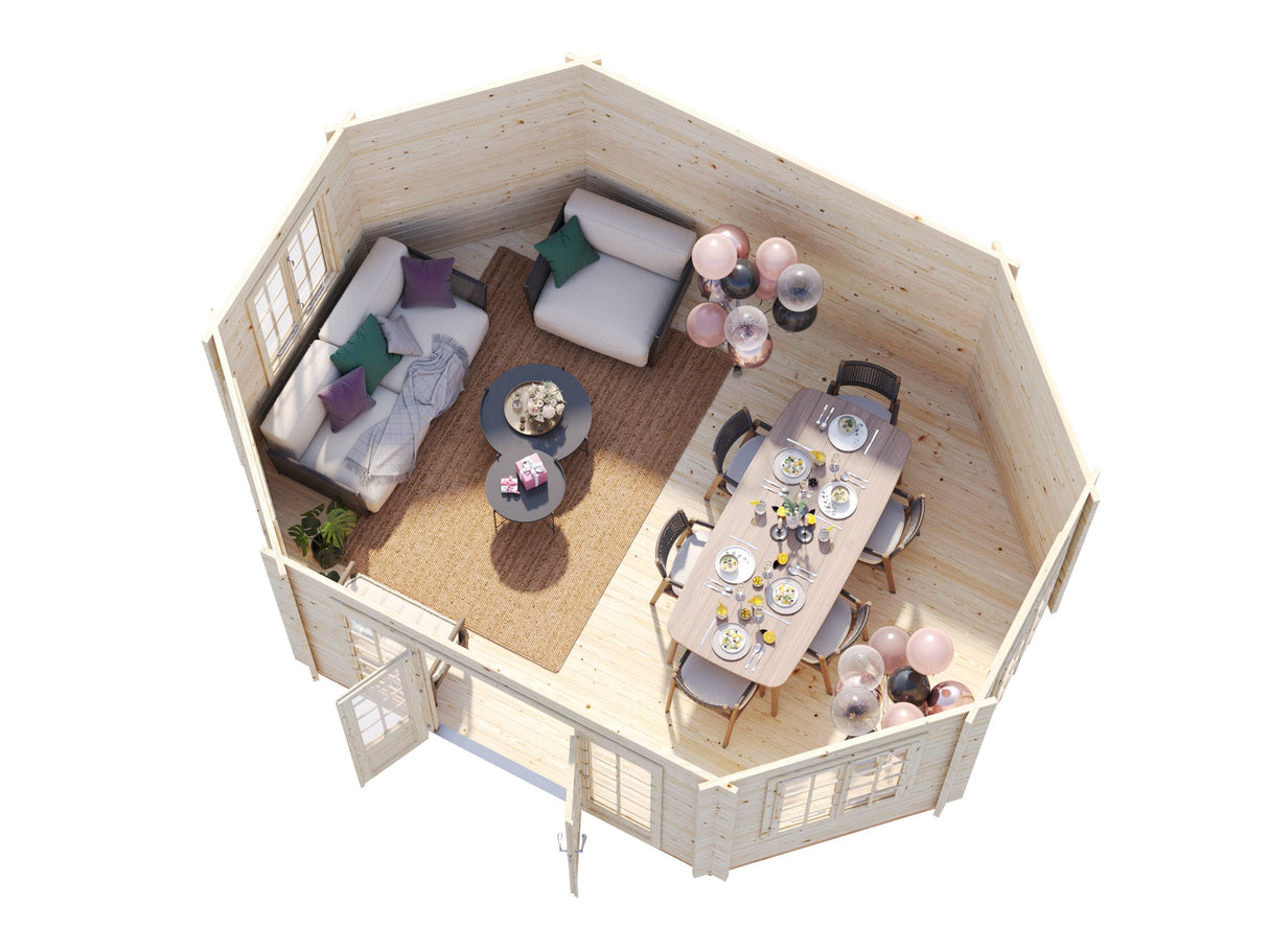 Hanna (5.7x4.2m | 20.3m2 | 44mm) Large Glazed Garden Pavilion Summer House