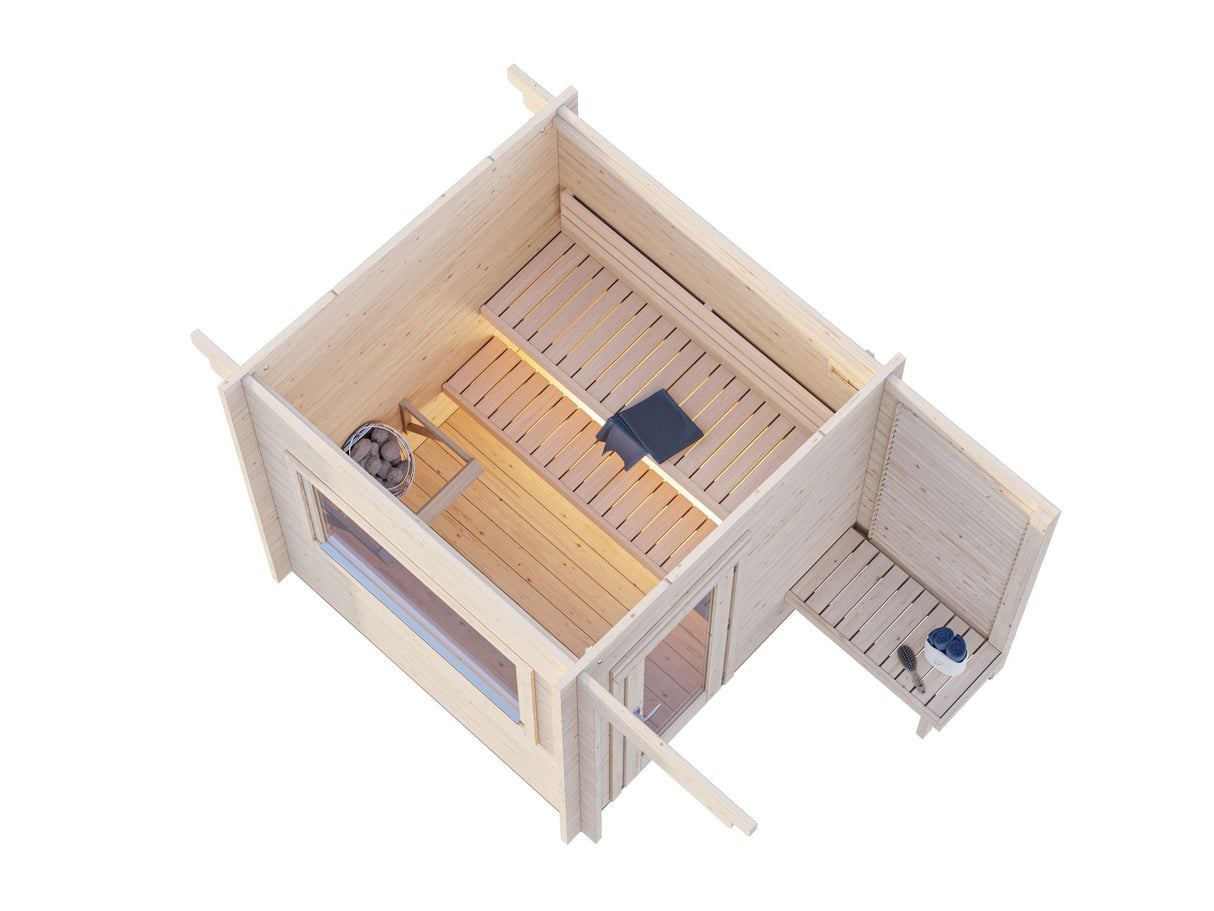 Sanna S (2.3x2.3m | 4.1 m2 | 44mm) Compact Outdoor Sauna - Palmako UK