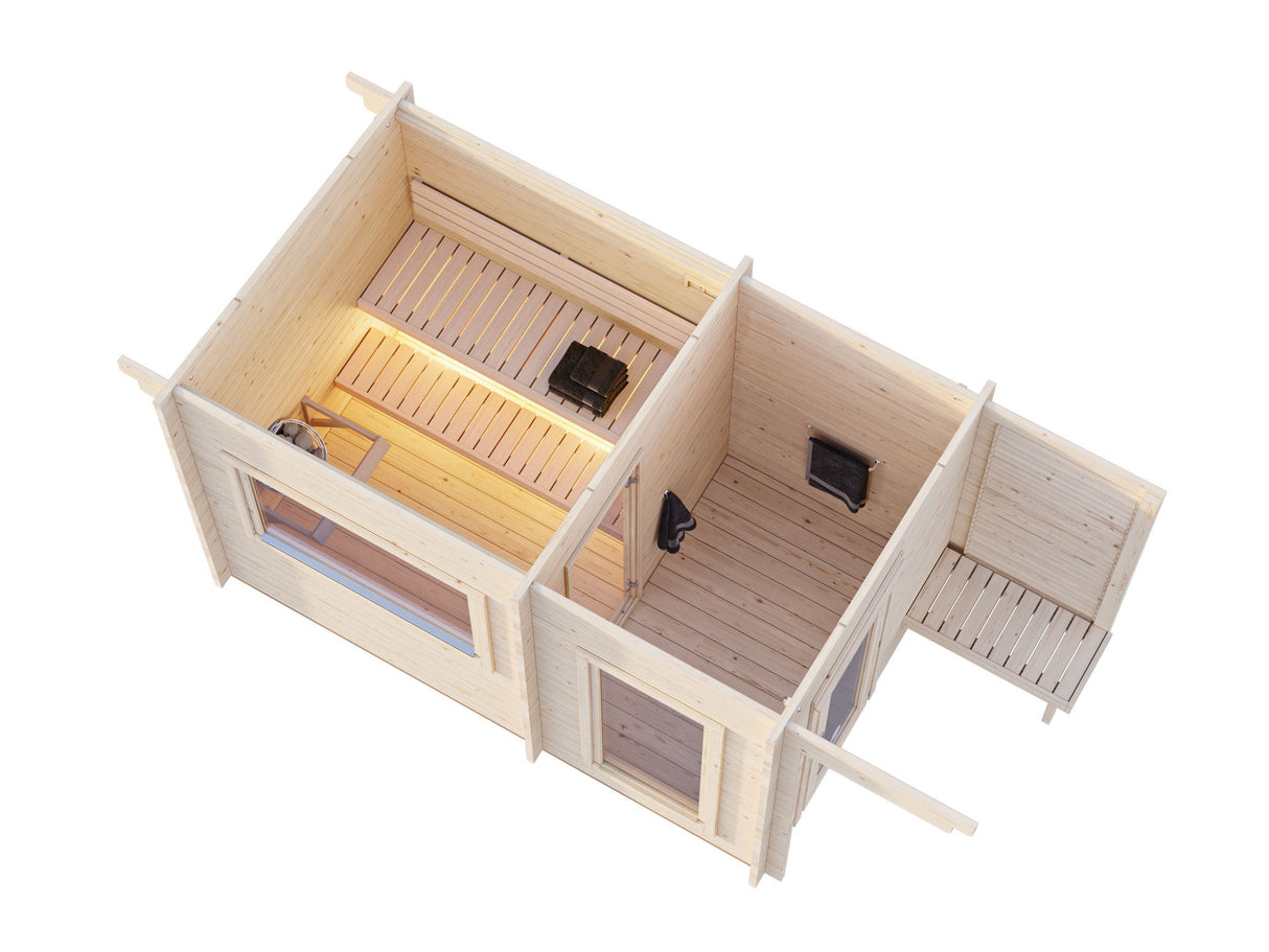 Sanna M (3,7x2.3m | 6.8m2 | 44mm) Modern Garden Sauna with Dressing Room - Palmako UK