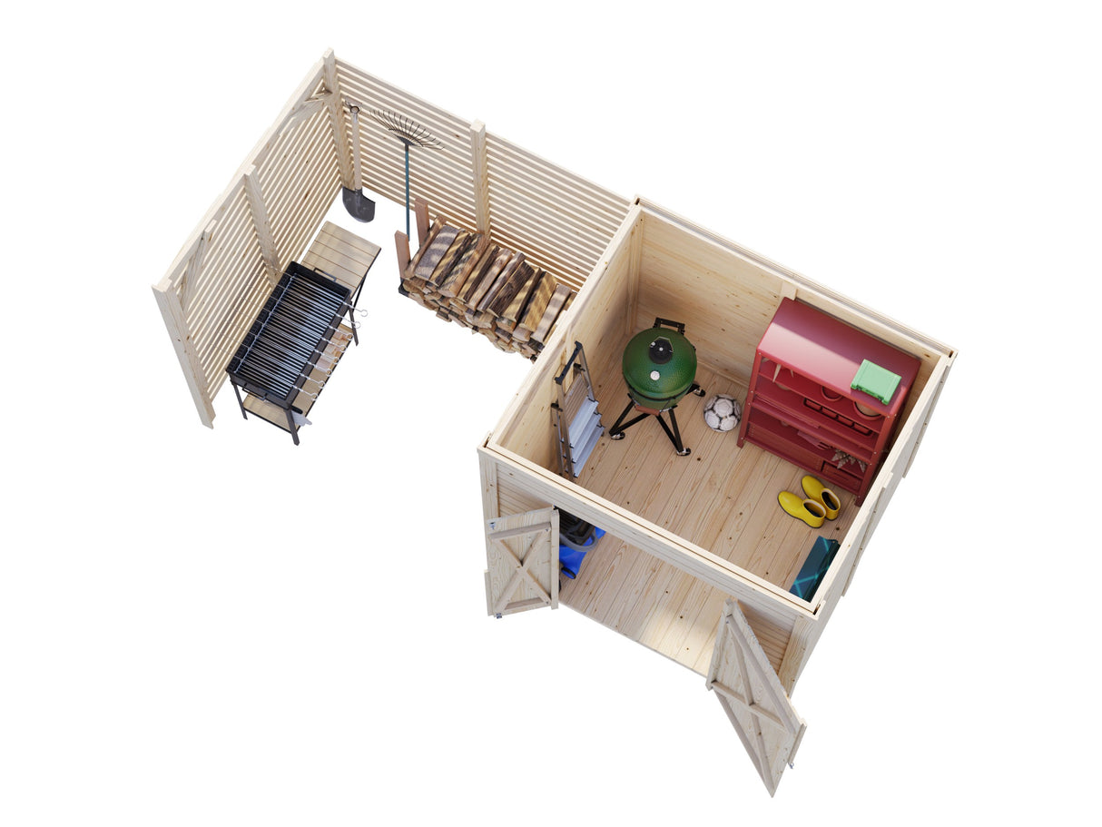 Leif L (3.7x1.7m | 3.0+2.9m2) Practical Garden Shed - Palmako UK