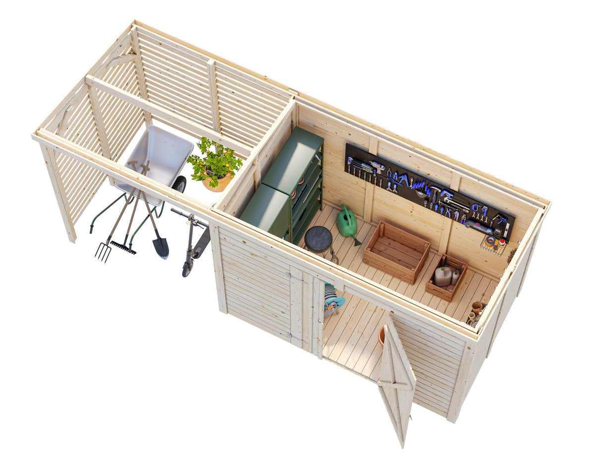 Leif XL (4.6x1.7m | 4.5+2.9m2) Spacious Garden Shed - Palmako UK