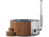Solace M (d200cm | 6-Person) Round Wood-Heated Outdoor Hot Tub with Integrated Woodburner, LED included