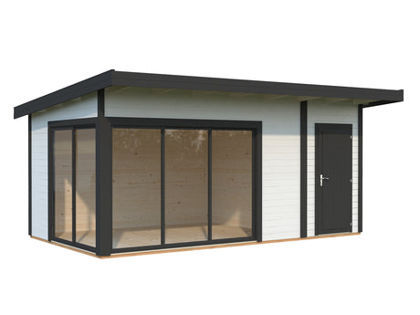Andrea S+ (5,3x3m|15,2m2|44mm ) Compact Modern Log Cabin With Tool Shed