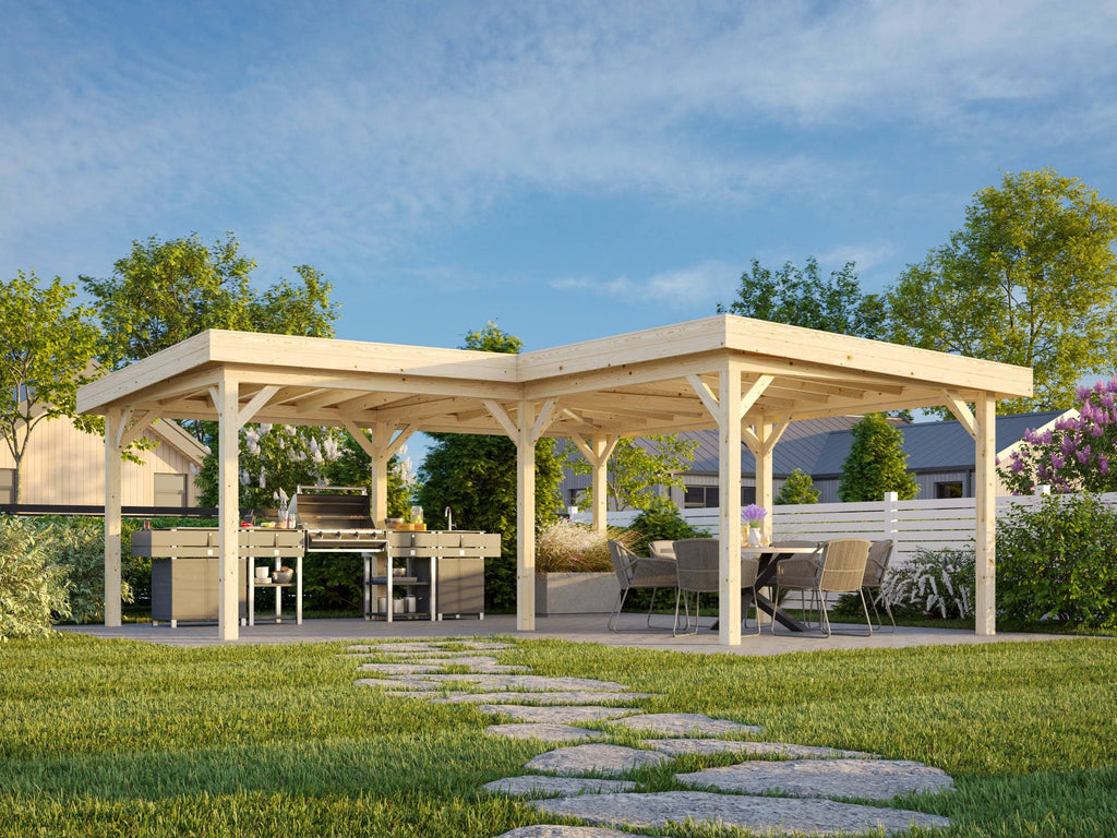 Lenna Gazebo XL (5,9x5,9m | 24,9m2 | 120x120mm) Large Modern Flat Roof Corner Gazebo - Palmako UK