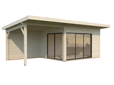 Andrea L (6.9x3m | 11.2+7.9m2 | 44mm) Garden Room with Sliding Doors (Double Glazing Available)