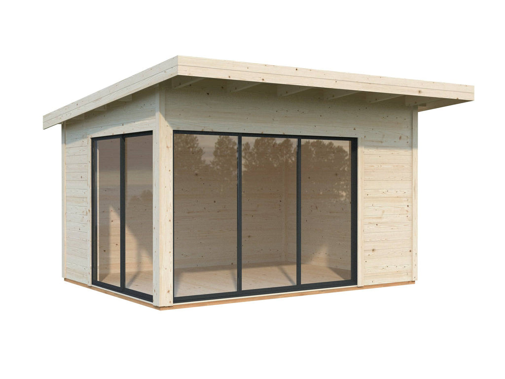 Andrea S (3.9x3m | 11.2m2 | 44mm) Modern Corner Summer House With Sliding Doors (Double Glazing Available) - Palmako UK
