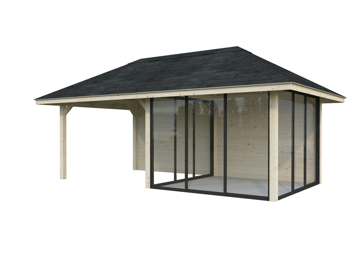 Bianca 206/506 (6x3m | 16.6m2) Garden Room With Three Sliding Glass Walls and Canopy (Double Glazing Available)