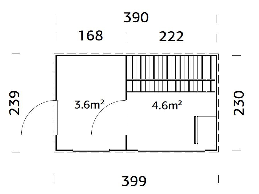 Grace Sauna M (3,9x2,3m | 8,2m2 | 56mm) Sturdy Engineered Timber 2-Room Garden Sauna