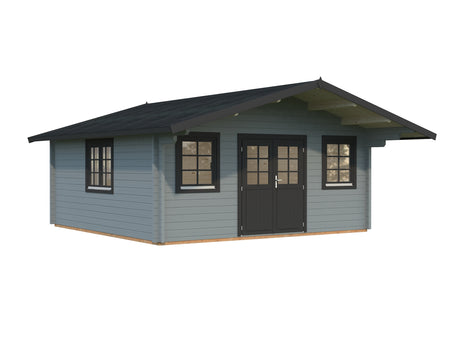 Helena XL (5.3x5.3m | 24.6m2 | 70mm) Double Glazed Traditional Log Cabin with Roof Overhang