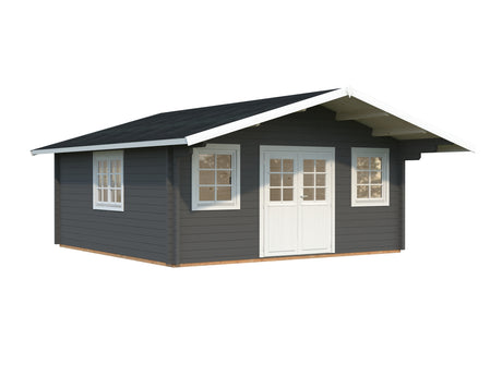 Helena XL (5.3x5.3m | 24.6m2 | 70mm) Double Glazed Traditional Log Cabin with Roof Overhang