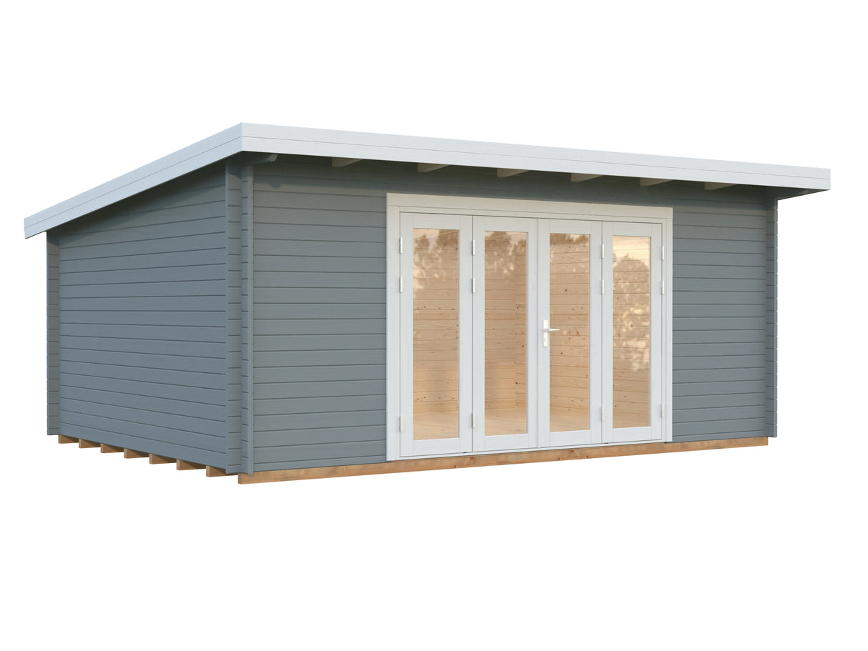 Lea L (5.5x4m | 19.4m2 | 44mm) Pent Roof Garden Room with Bi-Fold Doors