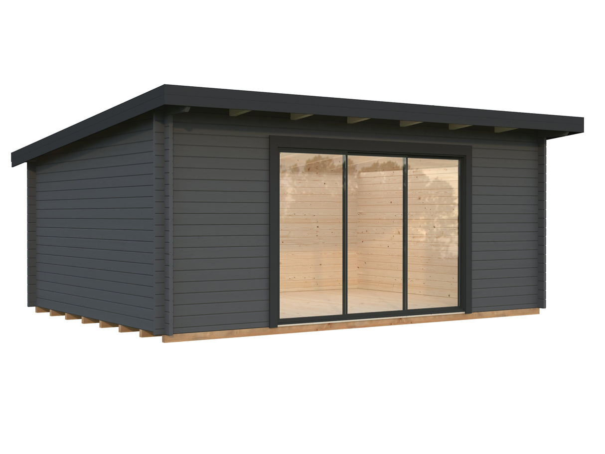 Lea L (5.3x3.8m | 19.4m2 | 44mm) Pent Garden Room with Sliding Doors (Double Glazing Available)