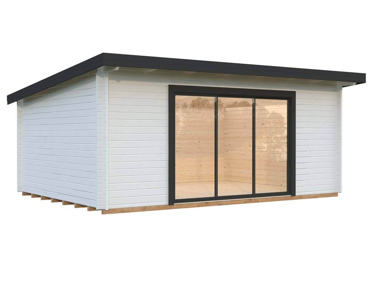 Lea L (5.3x3.8m | 19.4m2 | 44mm) Pent Garden Room with Sliding Doors (Double Glazing Available)