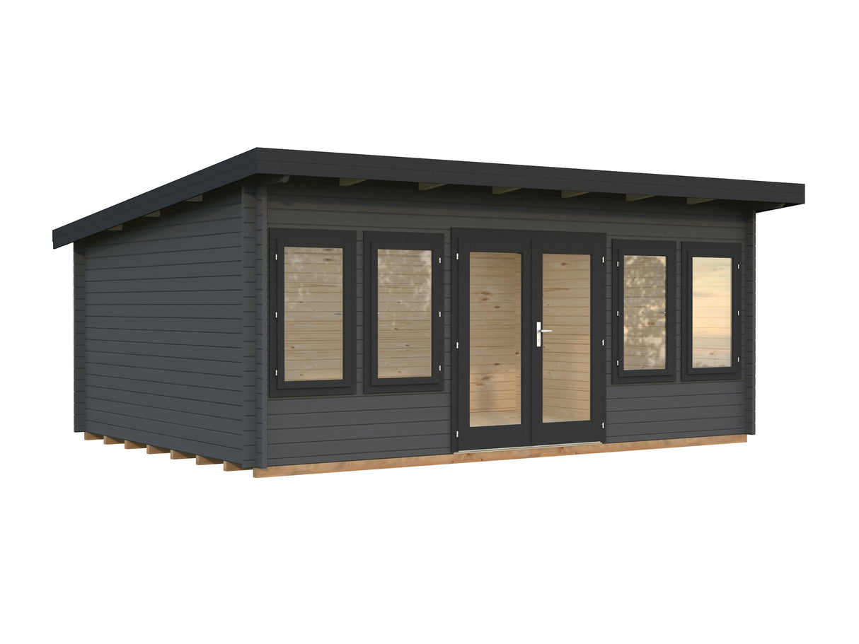 Lisa L (5.5x4m | 19.4m2 | 44mm) Spacious Pent Roof Summer House with Double Doors  (2024 Upgraded Model)