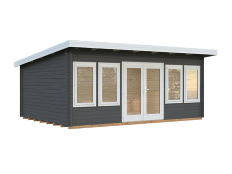 Lisa L (5.5x4m | 19.4m2 | 44mm) Spacious Pent Roof Summer House with Double Doors  (2024 Upgraded Model)