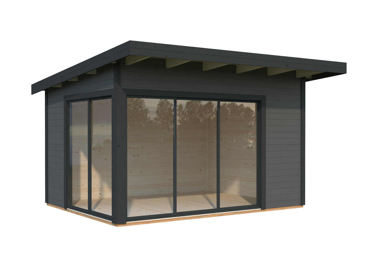 Andrea S (3.9x3m | 11.2m2 | 44mm) Modern Corner Summer House With Sliding Doors (Double Glazing Available)