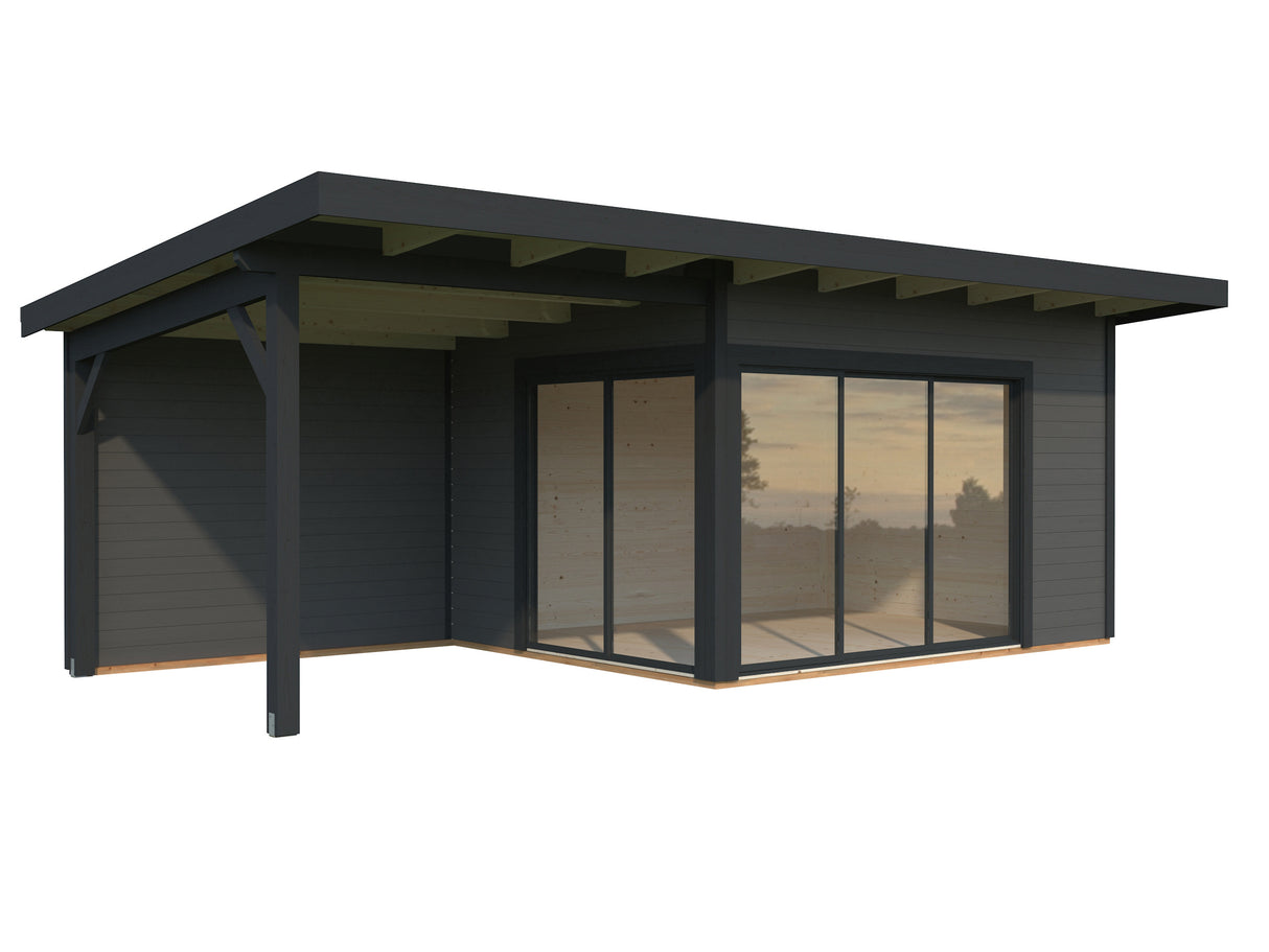 Andrea L (6.9x3m | 11.2+7.9m2 | 44mm) Garden Room with Sliding Doors (Double Glazing Available)