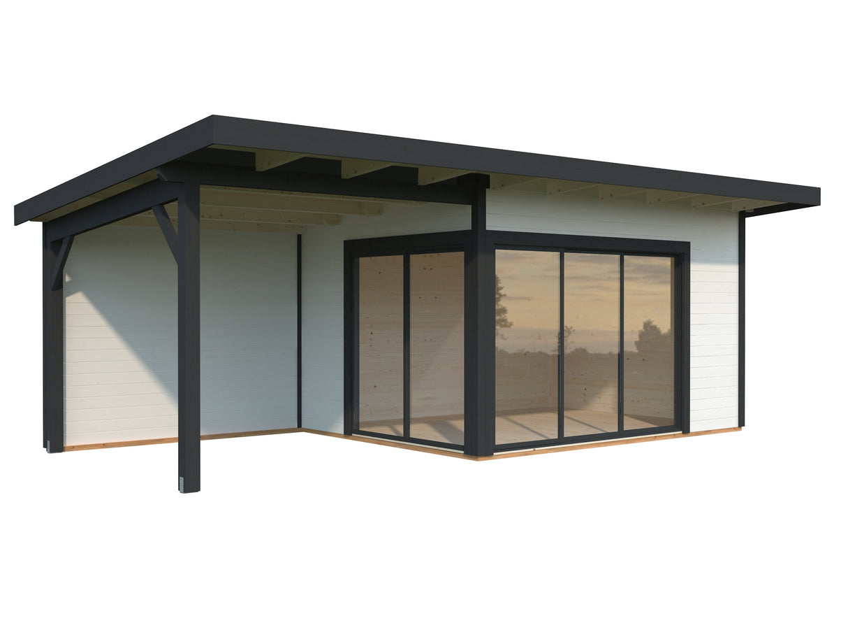 Andrea L (6.9x3m | 11.2+7.9m2 | 44mm) Garden Room with Sliding Doors (Double Glazing Available)