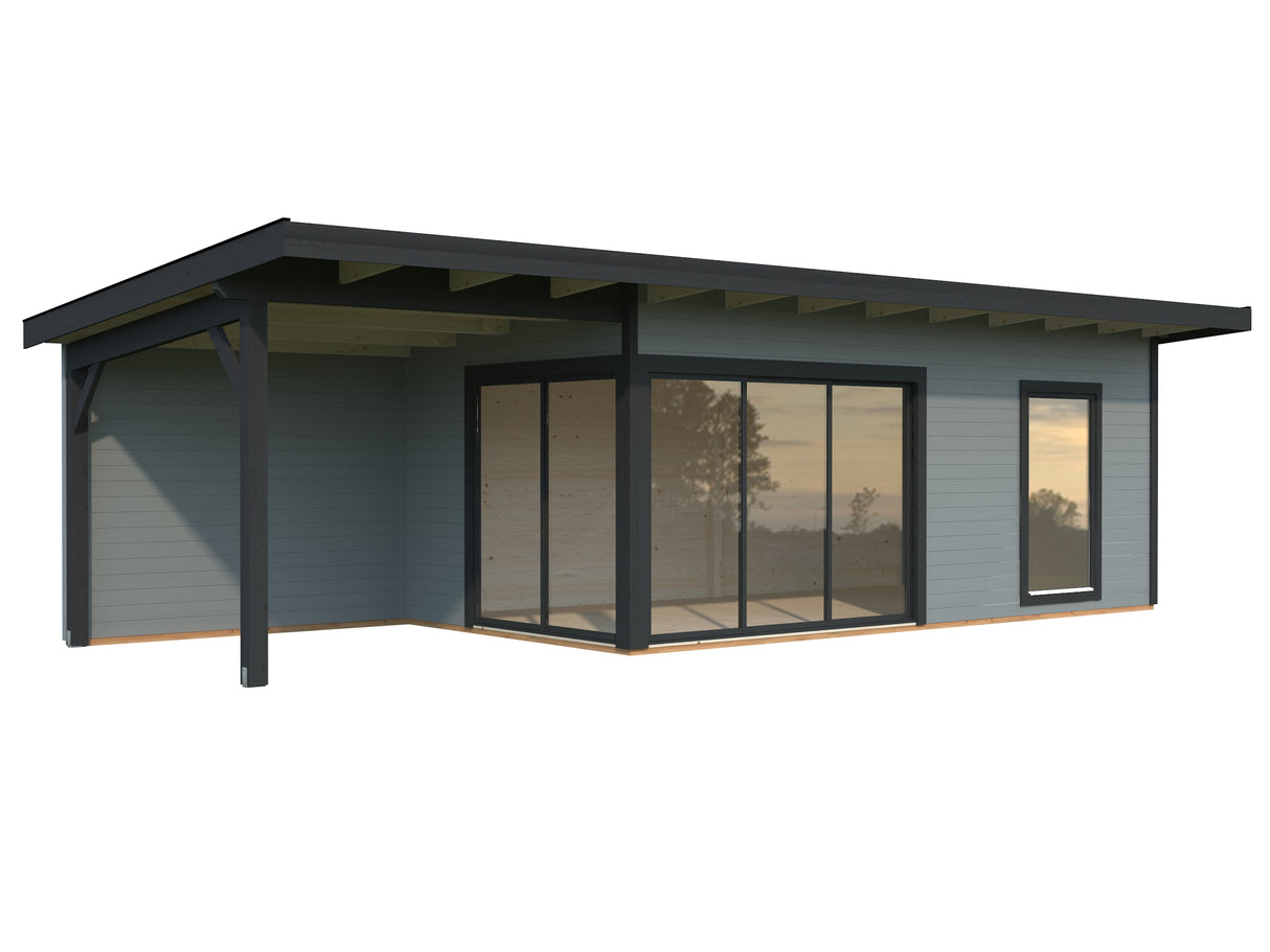 Andrea XL (9x3m | 17.1+7.9m2 | 44mm) Garden Room with Sliding Doors (Double Glazing Available)