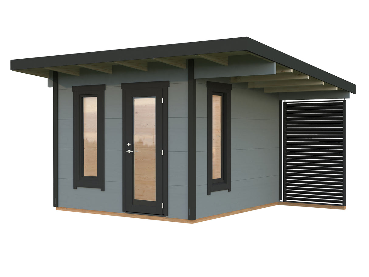 Grace (3x2.9m | 8.1m2+4.1m2 | 56mm) Glue-Laminated Year-Round Garden Room with Roof Canopy