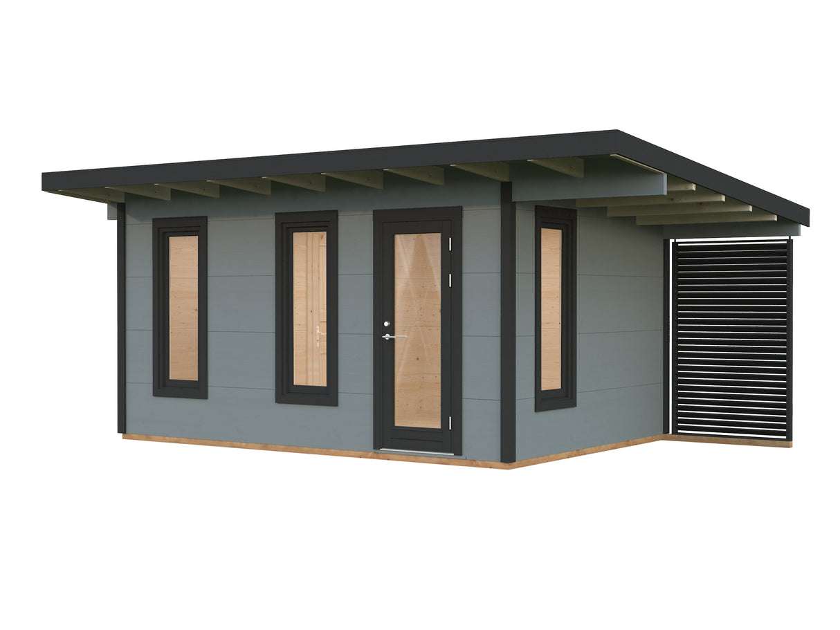 Grace (4.5x2.9m | 12.4+4.1m2 | 56mm) Year-Round Glue-Laminated Garden Room With Canopy