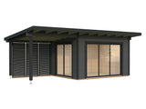 Grace (4x3m | 11.2+8.2m2 | 56mm) Year-Round Glue-Laminated Garden Room with Double Glazed Sliding Doors And Canopy