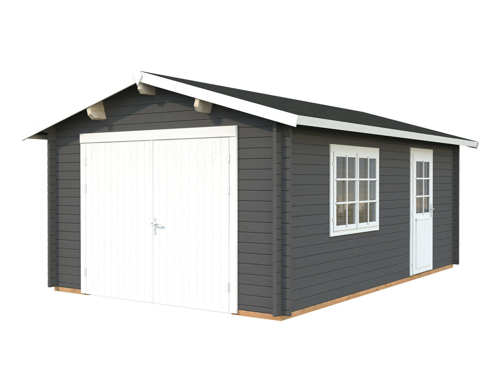 Roger XS (3.8x5.7m | 19m2 | 44mm) Compact Timber Log Garage with Wooden Doors - Palmako UK