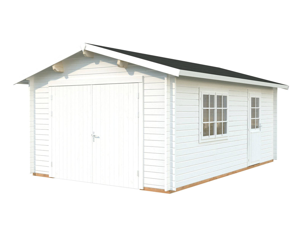 Roger XS (3.8x5.7m | 19m2 | 44mm) Compact Timber Log Garage with Wooden Doors - Palmako UK