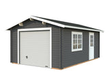 Roger XS (3.8x5.7m | 19m2 | 44mm) Compact Timber Log Garage with Sectional Door - Palmako UK