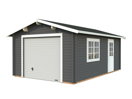 Roger XS (3.8x5.7m | 19m2 | 44mm) Compact Timber Log Garage with Sectional Door