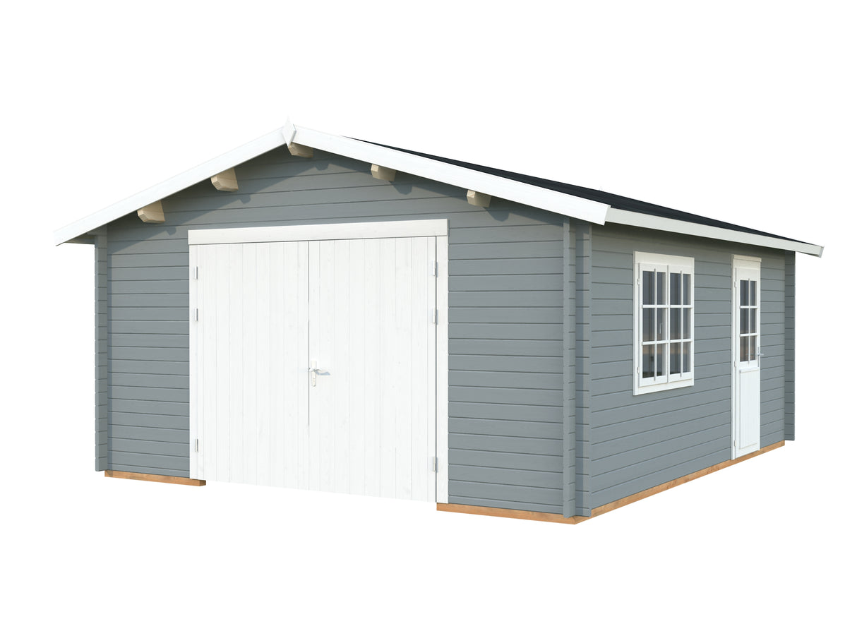 Roger S (4.7x5.7m | 23.9m2 | 44mm) Log Garage with Wooden Gate