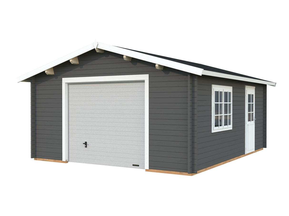 Roger S (4.7x5.7m | 23.9m2 | 44mm) Log Garage with Sectional Door