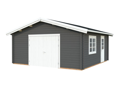 Roger L (5.6x5.6m | 27.7m2 | 70mm) Spacious Timber Log Garage with Wooden Gate