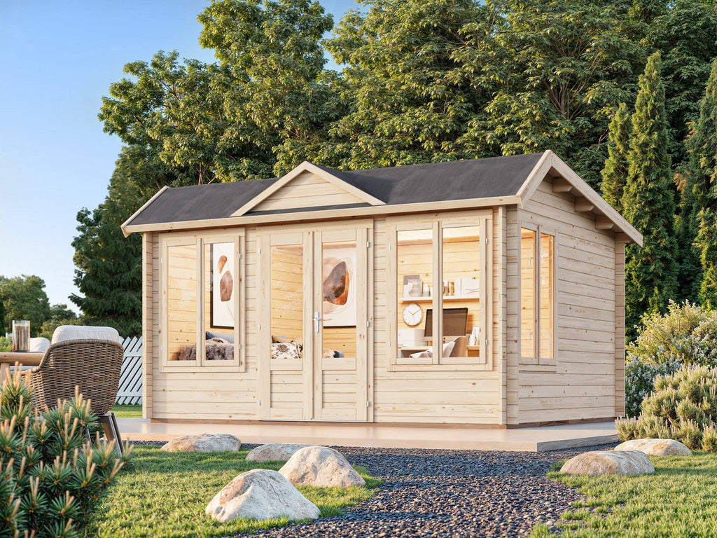 Claudia Pent M (4,2x3,2m | 11,5m2 | 34mm) Under 2.5m Clockhouse Style Log Cabin - Palmako UK