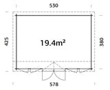 Claudia Pent L (5,5x4m | 19,4m2 | 44mm)  Under 2.5m Clockhouse Style Large Log Cabin