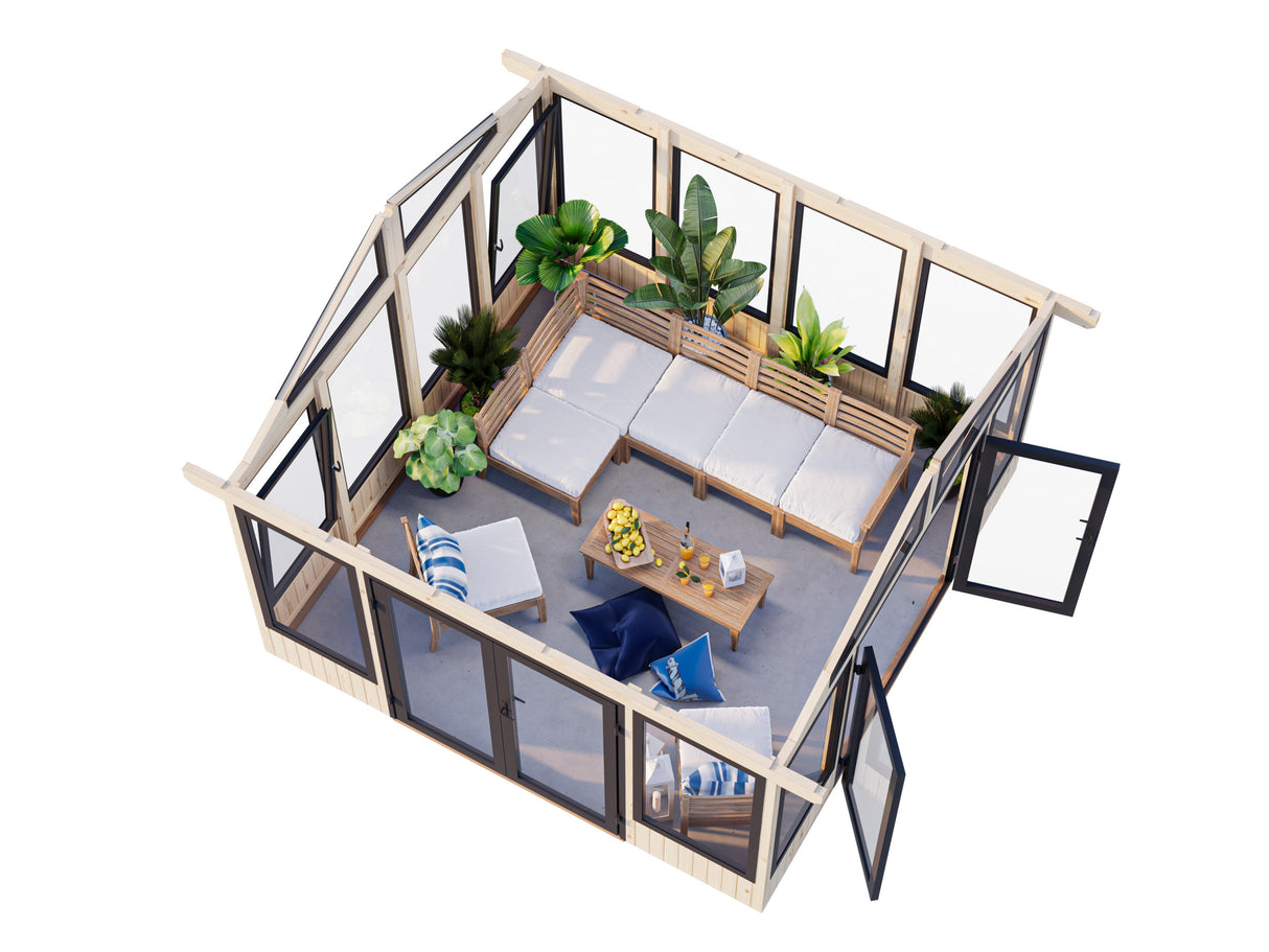 Isabella M (4x4m | 14,7m2 | 90mm) Modern Glass Pavilion with Aluminium Frames