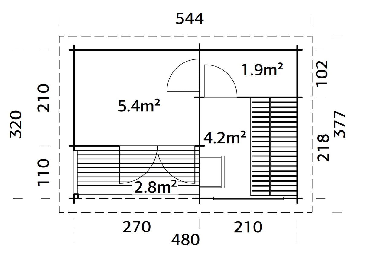 Sanna Sauna L (5x3,4m | 11,5m2 | 44mm) Traditional 3-Room Garden Log Sauna