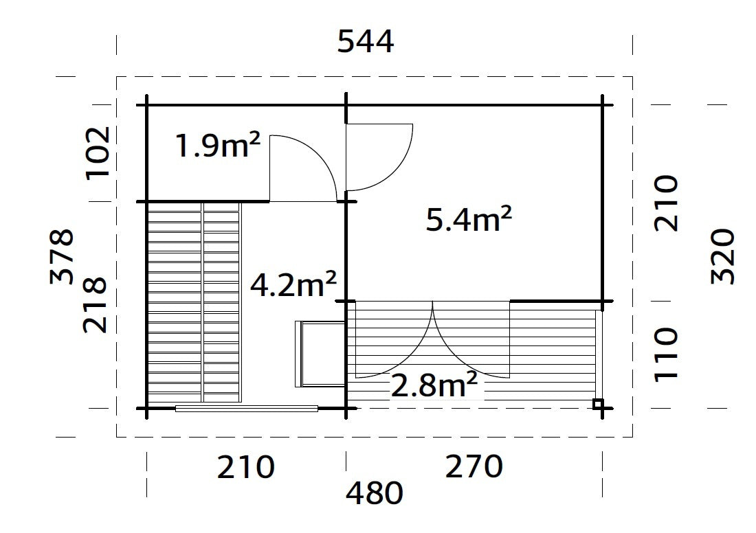 Sanna Sauna L (5x3,4m | 11,5m2 | 44mm) Traditional 3-Room Garden Log Sauna