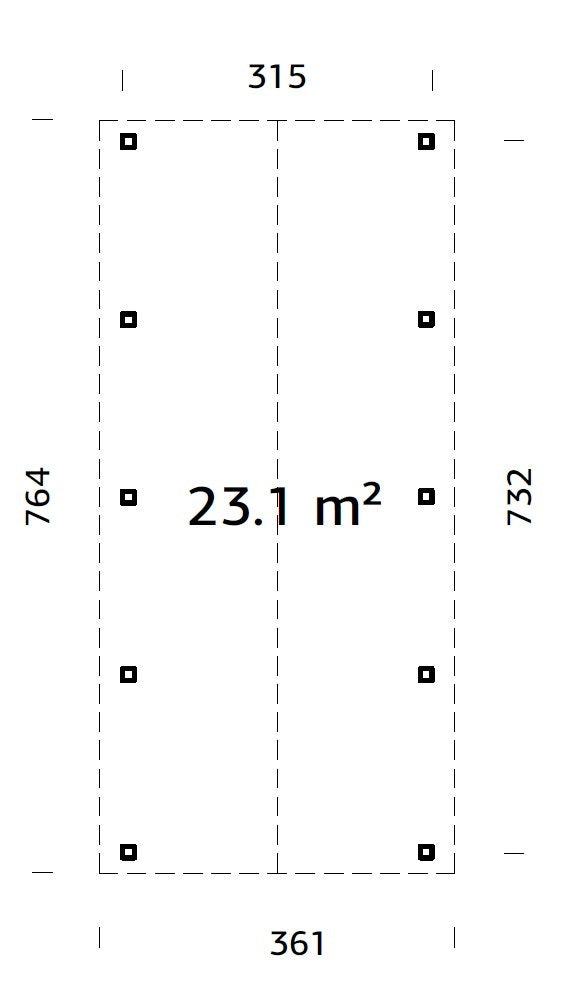 Robert L (3,2x7,3m | 23,1m2 | 120x120mm) Apex Roof Carport