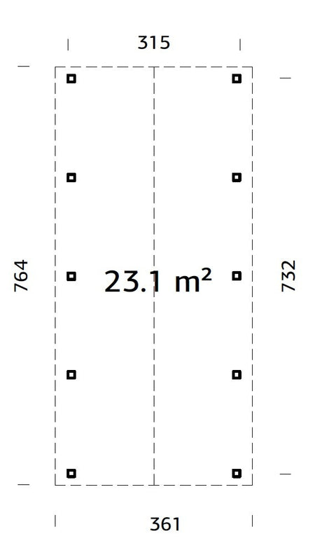 Robert L (3,2x7,3m | 23,1m2 | 120x120mm) Apex Roof Carport