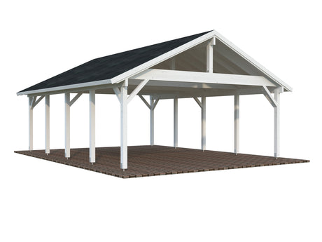 Robert XL (5,6x7,3m | 40,6m2 | 120x120mm)  Apex Roof Carport for Two Cars