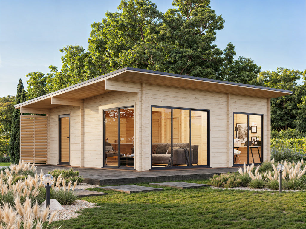 Cecilia XXXL (6,7x6,7m|39,9m2|70mm ) Modern 2-Bedroom Guesthouse Granny Annex Log Cabin - Palmako UK