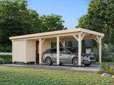 Karl L+ (3,2x7,3m | 23,1m2 | 120x120mm) Pent Roof Carport with Shed