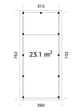 Karl L+ (3,2x7,3m | 23,1m2 | 120x120mm) Pent Roof Carport with Shed