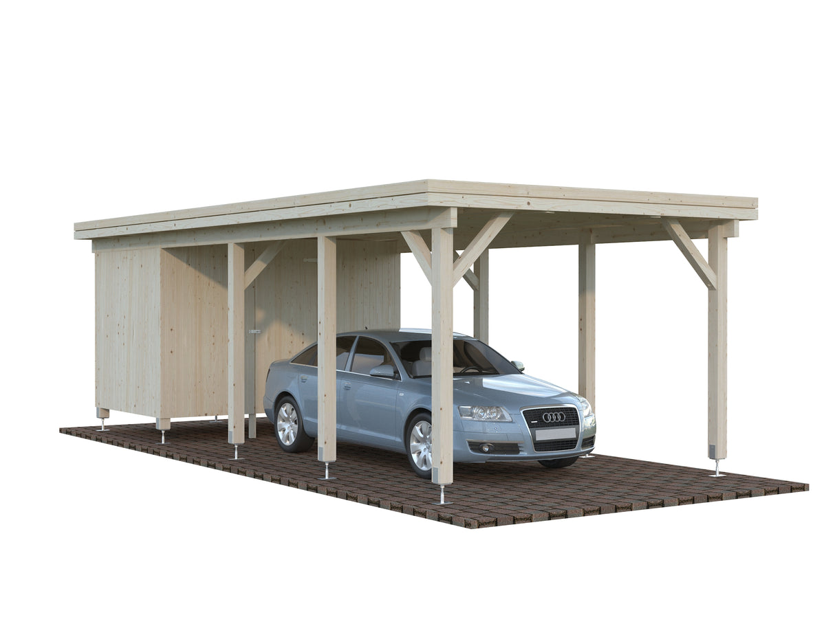 Karl L+ (3,2x7,3m | 23,1m2 | 120x120mm) Pent Roof Carport with Shed